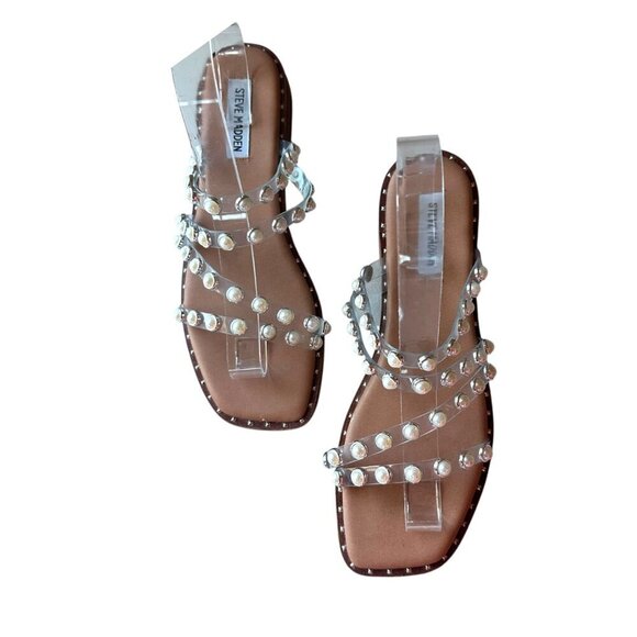 Steve Madden Skyler Sandal Tan Womens Size 8.5 Pearl Embellishment Preppy Vaca - Picture 4 of 8